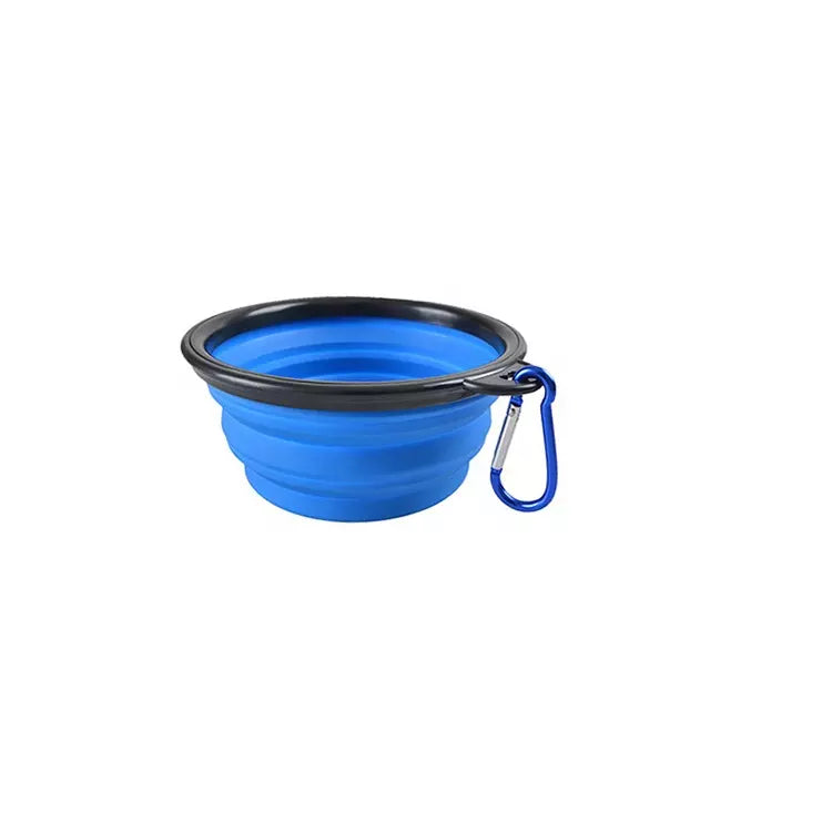 Faltbarer Outdoor Tier Futter Wasser Napf inklusive Karabiner Blau