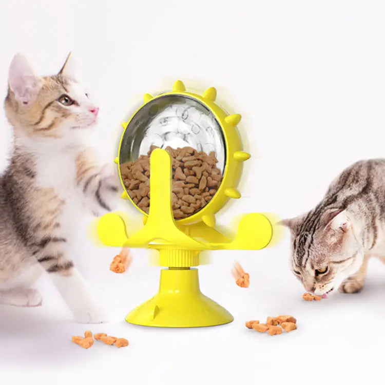 Haustier Katzenspielzeug Windmühle Futterautomat Futterspender Haustierbedarf Rotierend Detailbild Gelb