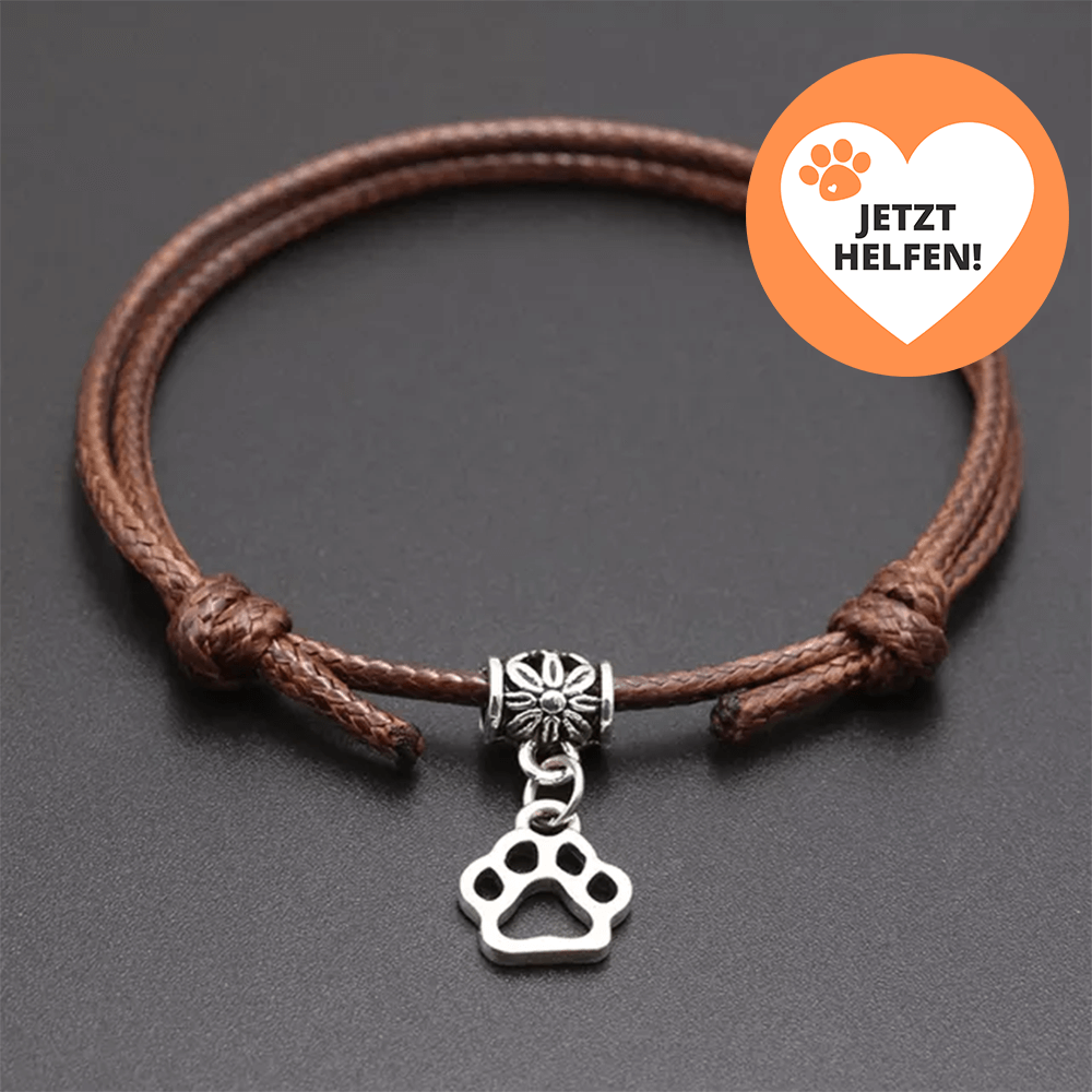 Armband Fußkettchen Größenverstellbar Silber Pfote Tierhilfe Charity mit Tatze Braun