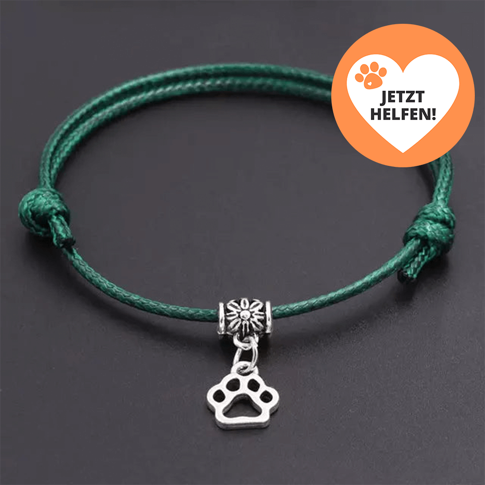 Armband Fußkettchen Größenverstellbar Silber Pfote Tierhilfe Charity mit Tatze Grün