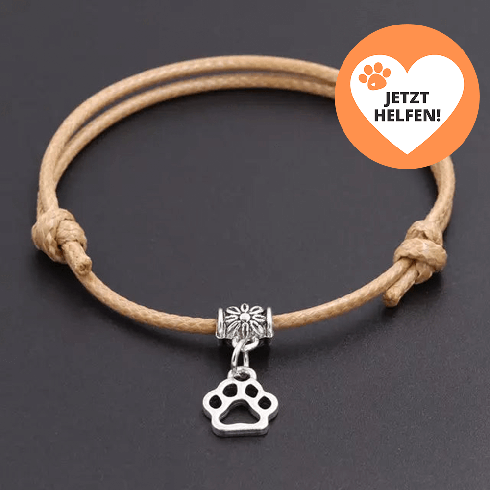 Armband Fußkettchen Größenverstellbar Silber Pfote Tierhilfe Charity mit Tatze Hellbraun